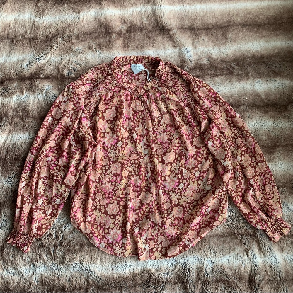 Joie Semi Sheer Floral Burgundy Blouse
